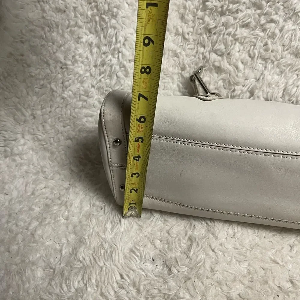 COLE HAAN TRINITY Baguette style Leather White Satchel silver tone hardwares.